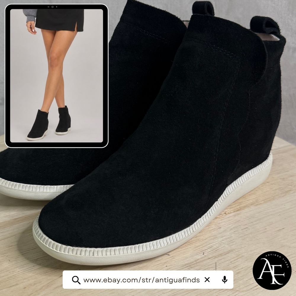 Kate Spade Wilkes Black Suede Scallop Hidden Wedge‎ Sneakers Booties Womens 8B